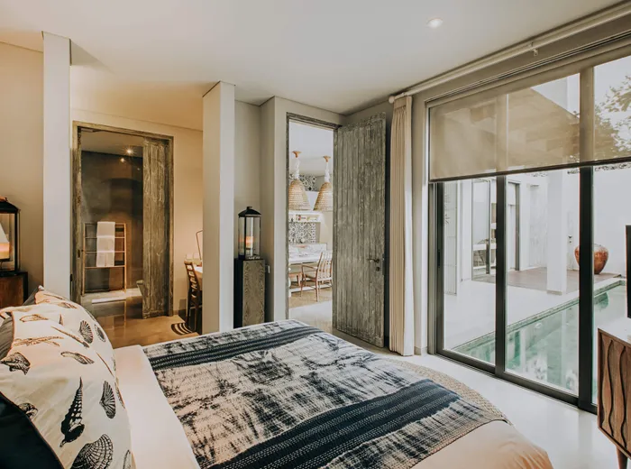 Bedroom opening onto the lap pool