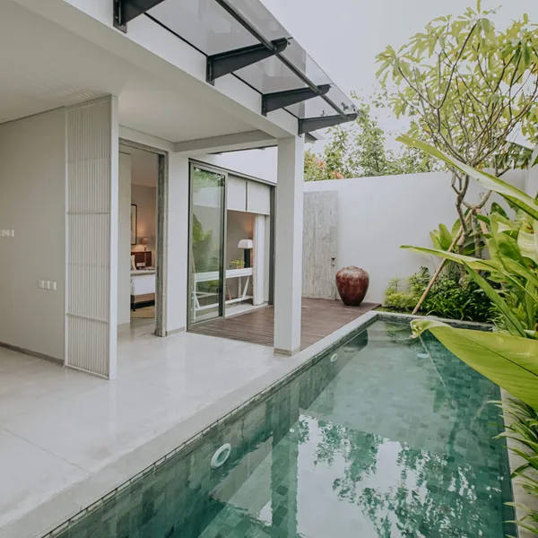 Private pool and terrace with tropical plants